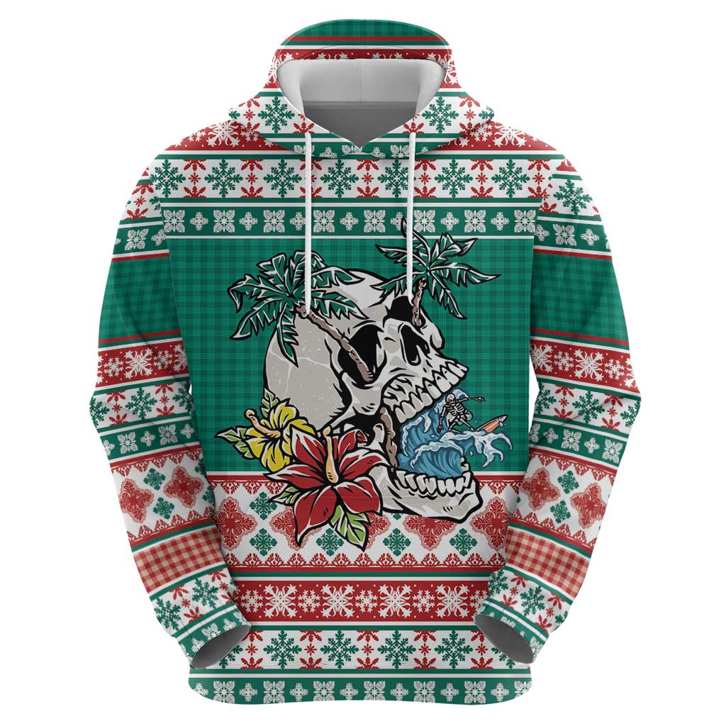 Hawaiian Skull Surfs Hoodie Mele Kalikimaka Palaka Quilt Pattern - Polynesian Pride