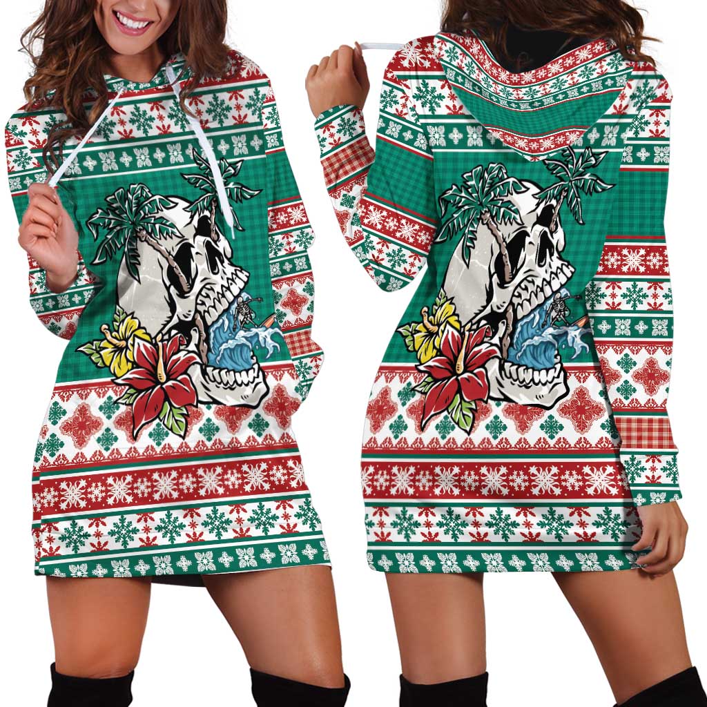 Hawaiian Skull Surfs Hoodie Dress Mele Kalikimaka Palaka Quilt Pattern - Polynesian Pride