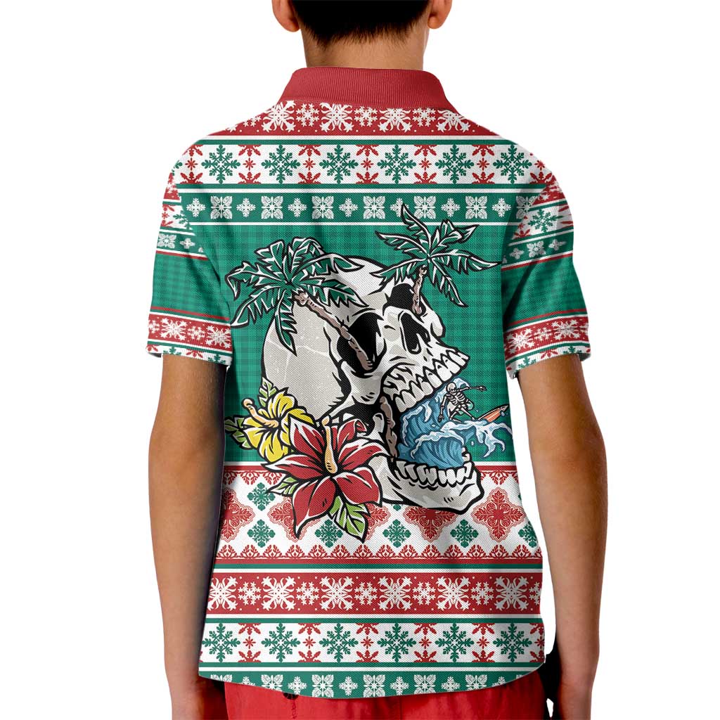 Hawaiian Skull Surfs Kid Polo Shirt Mele Kalikimaka Palaka Quilt Pattern - Polynesian Pride