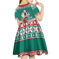 Hawaiian Skull Surfs Kid Short Sleeve Dress Mele Kalikimaka Palaka Quilt Pattern - Polynesian Pride