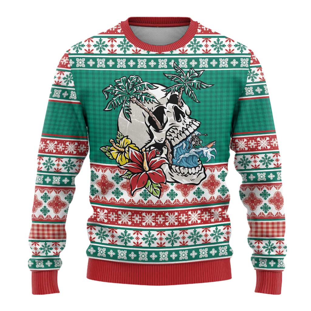 Hawaiian Skull Surfs Ugly Christmas Sweater Mele Kalikimaka Palaka Quilt Pattern - Polynesian Pride