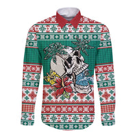 Hawaiian Skull Surfs Long Sleeve Button Shirt Mele Kalikimaka Palaka Quilt Pattern - Polynesian Pride