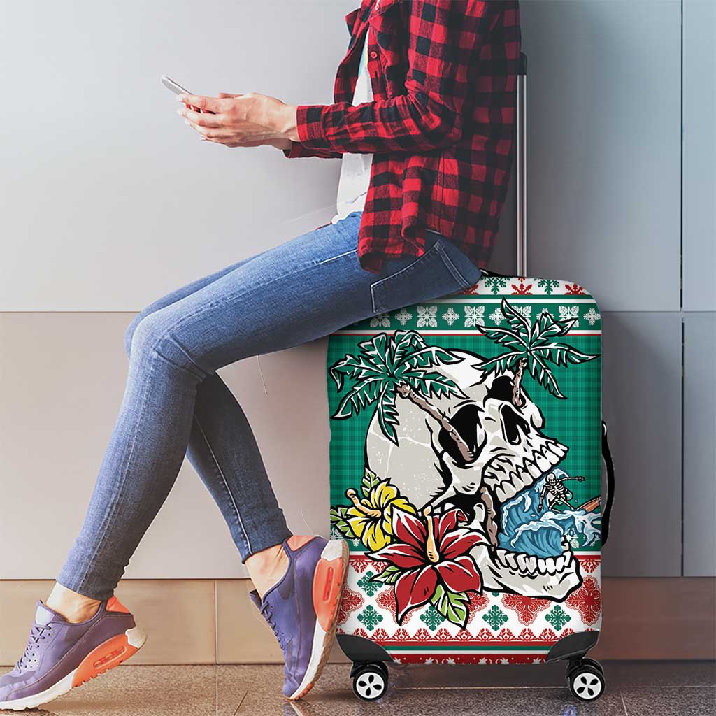 Hawaiian Skull Surfs Luggage Cover Mele Kalikimaka Palaka Quilt Pattern - Polynesian Pride