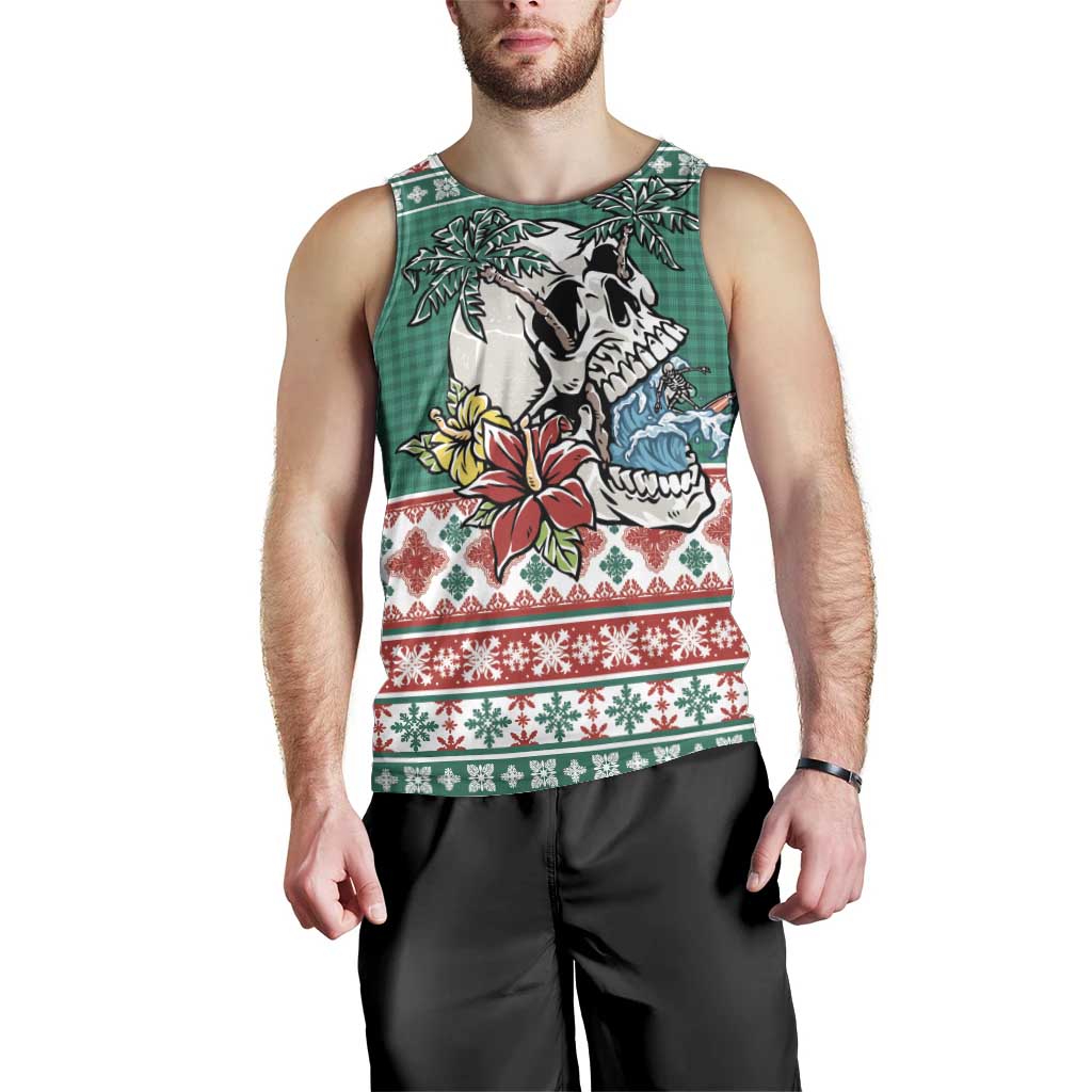 Hawaiian Skull Surfs Men Tank Top Mele Kalikimaka Palaka Quilt Pattern - Polynesian Pride