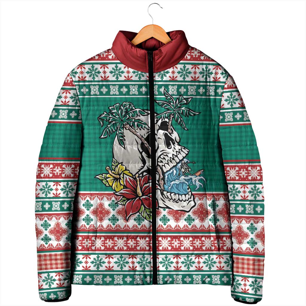 Hawaiian Skull Surfs Padded Jacket Mele Kalikimaka Palaka Quilt Pattern - Polynesian Pride