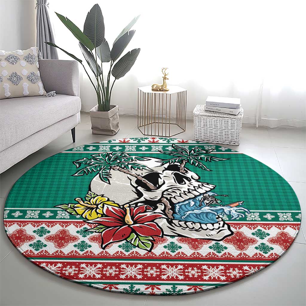 Hawaiian Skull Surfs Round Carpet Mele Kalikimaka Palaka Quilt Pattern - Polynesian Pride