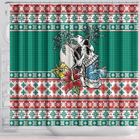 Hawaiian Skull Surfs Shower Curtain Mele Kalikimaka Palaka Quilt Pattern - Polynesian Pride
