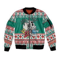 Hawaiian Skull Surfs Sleeve Zip Bomber Jacket Mele Kalikimaka Palaka Quilt Pattern - Polynesian Pride