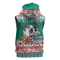 Hawaiian Skull Surfs Sleeveless Hoodie Mele Kalikimaka Palaka Quilt Pattern - Polynesian Pride
