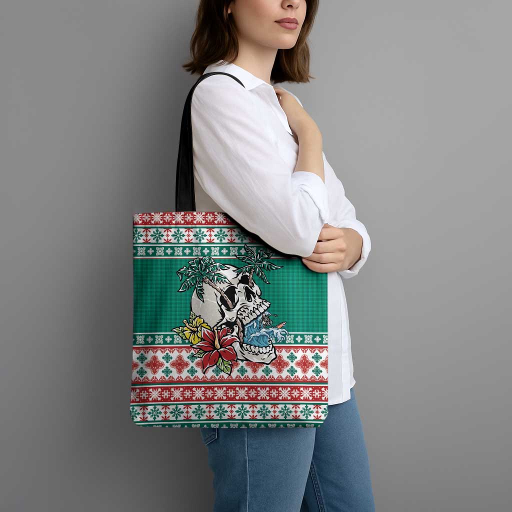 Hawaiian Skull Surfs Tote Bag Mele Kalikimaka Palaka Quilt Pattern - Polynesian Pride