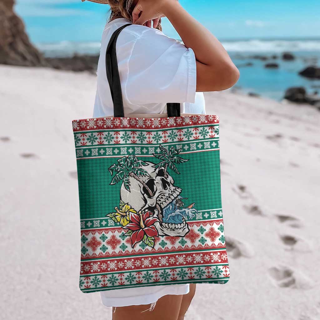 Hawaiian Skull Surfs Tote Bag Mele Kalikimaka Palaka Quilt Pattern - Polynesian Pride