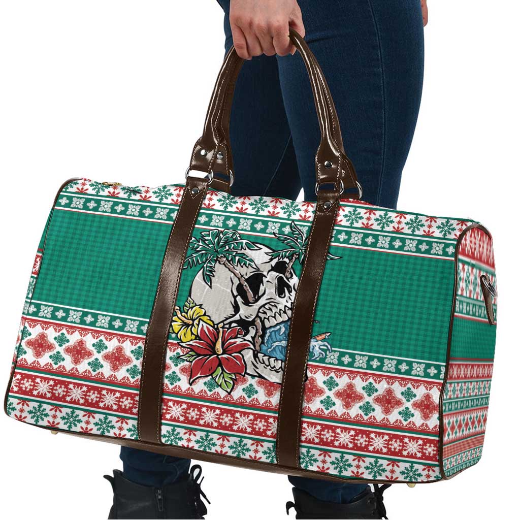 Hawaiian Skull Surfs Travel Bag Mele Kalikimaka Palaka Quilt Pattern - Polynesian Pride