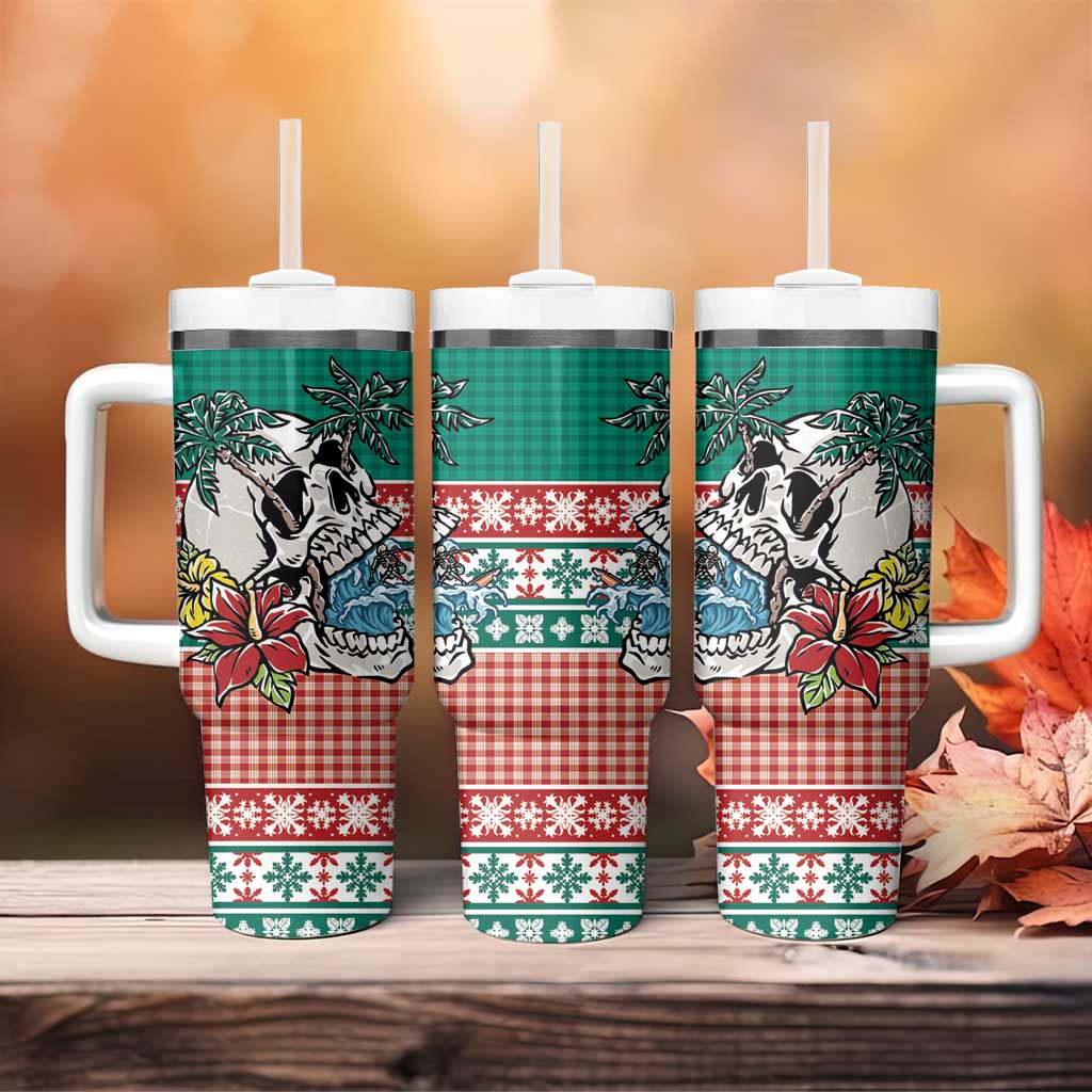 Hawaiian Skull Surfs Tumbler With Handle Mele Kalikimaka Palaka Quilt Pattern - Polynesian Pride