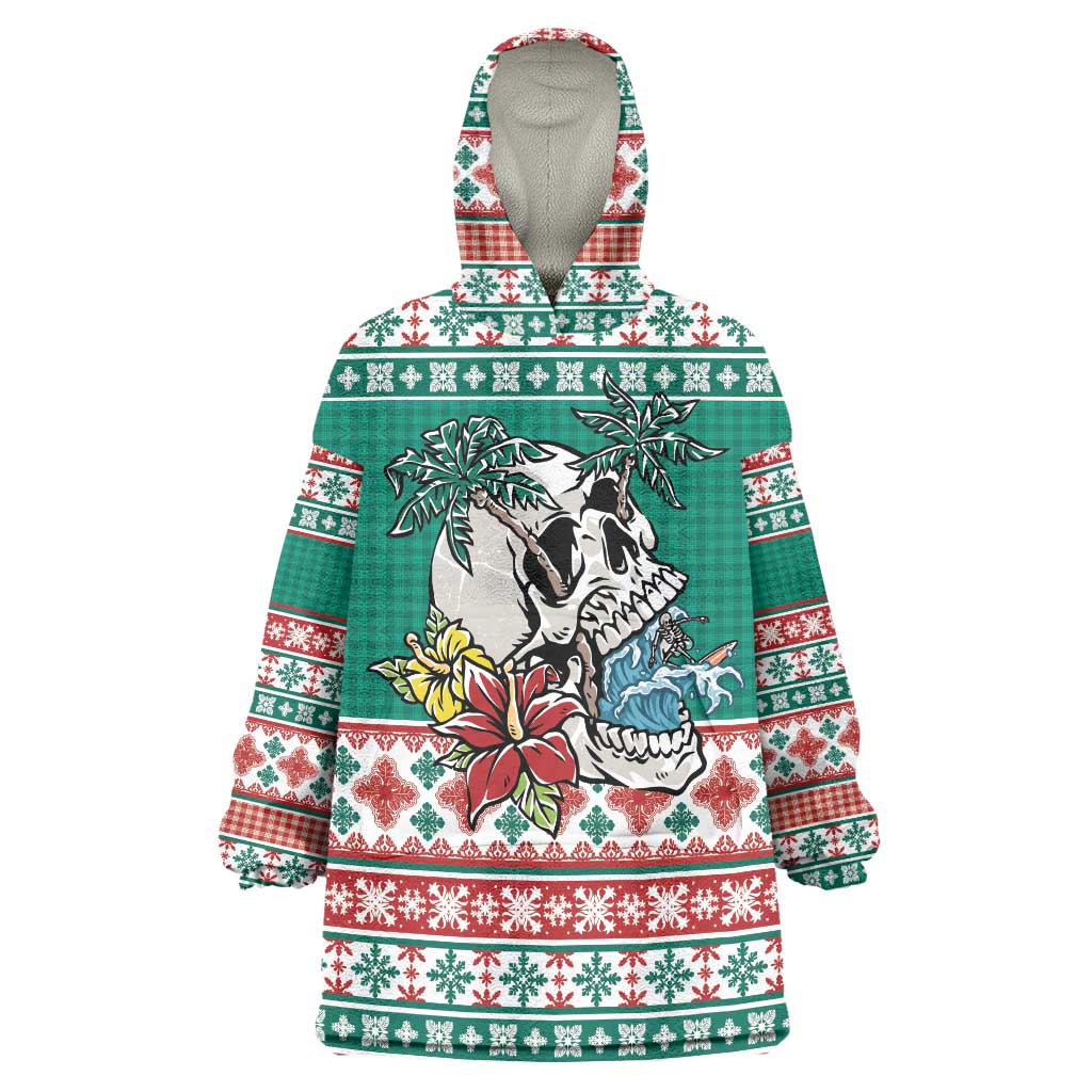 Hawaiian Skull Surfs Wearable Blanket Hoodie Mele Kalikimaka Palaka Quilt Pattern LT9 One Size Green - Polynesian Pride