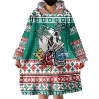 Hawaiian Skull Surfs Wearable Blanket Hoodie Mele Kalikimaka Palaka Quilt Pattern - Polynesian Pride
