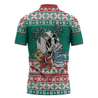 Hawaiian Skull Surfs Zipper Polo Shirt Mele Kalikimaka Palaka Quilt Pattern - Polynesian Pride