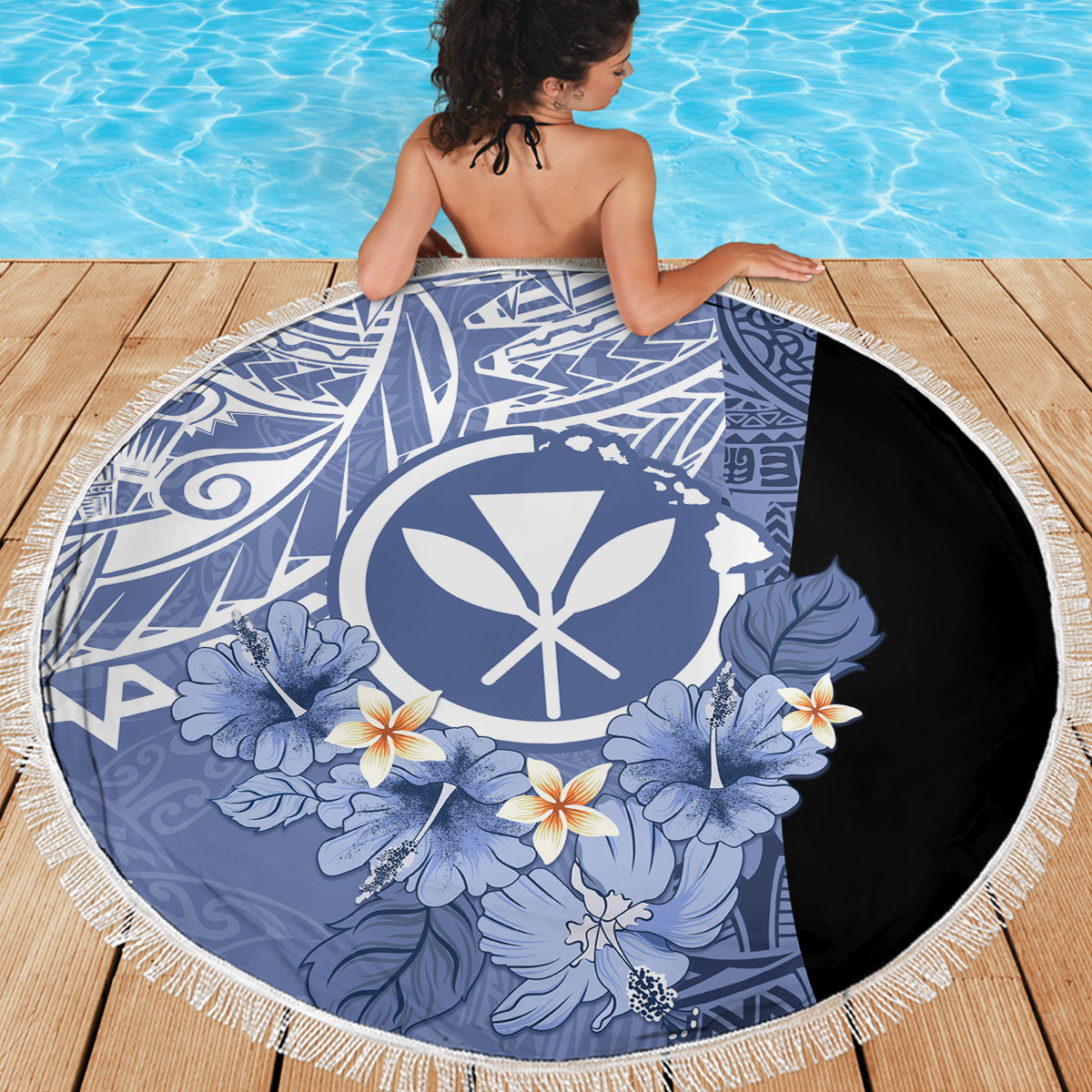 Aloha Vintage Hawaii Tribal Beach Blanket Blue Style LT9 - Polynesian Pride