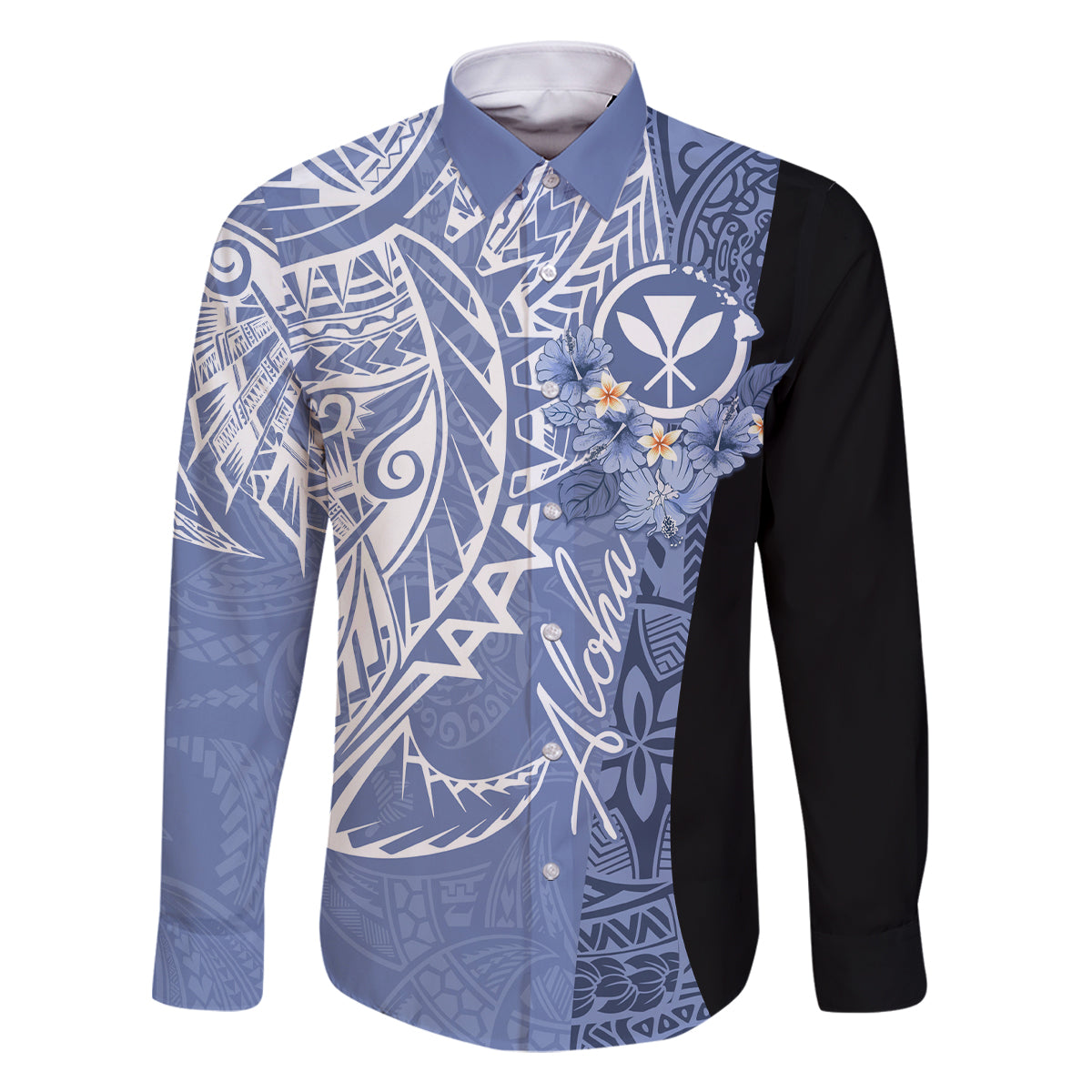 Aloha Vintage Hawaii Tribal Family Matching Tank Maxi Dress and Hawaiian Shirt Blue Style LT9 Dad's Shirt - Long Sleeve Blue - Polynesian Pride