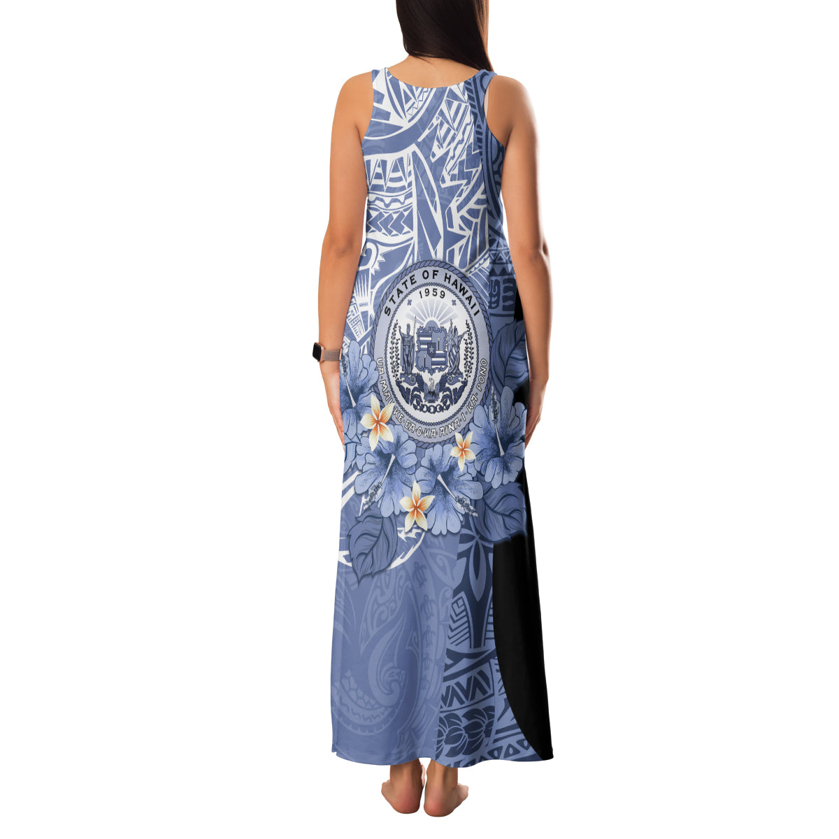 Aloha Vintage Hawaii Tribal Family Matching Tank Maxi Dress and Hawaiian Shirt Blue Style LT9 - Polynesian Pride