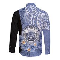 Aloha Vintage Hawaii Tribal Long Sleeve Button Shirt Blue Style LT9 - Polynesian Pride