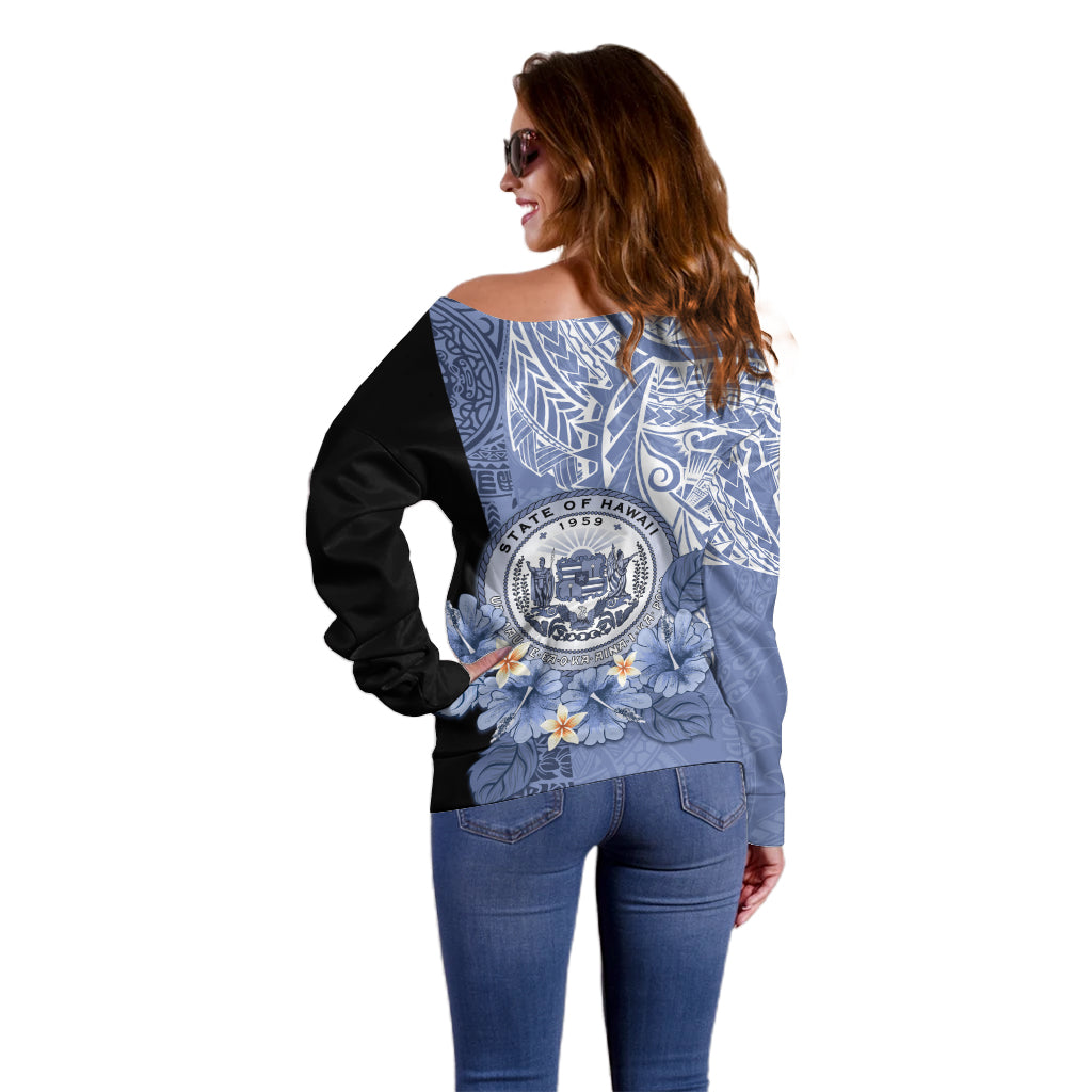 Aloha Vintage Hawaii Tribal Off Shoulder Sweater Blue Style LT9 - Polynesian Pride