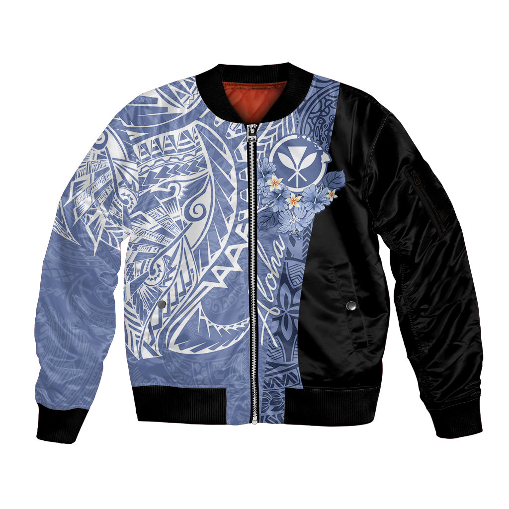 Aloha Vintage Hawaii Tribal Sleeve Zip Bomber Jacket Blue Style LT9 Unisex Blue - Polynesian Pride