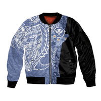 Aloha Vintage Hawaii Tribal Sleeve Zip Bomber Jacket Blue Style LT9 Unisex Blue - Polynesian Pride