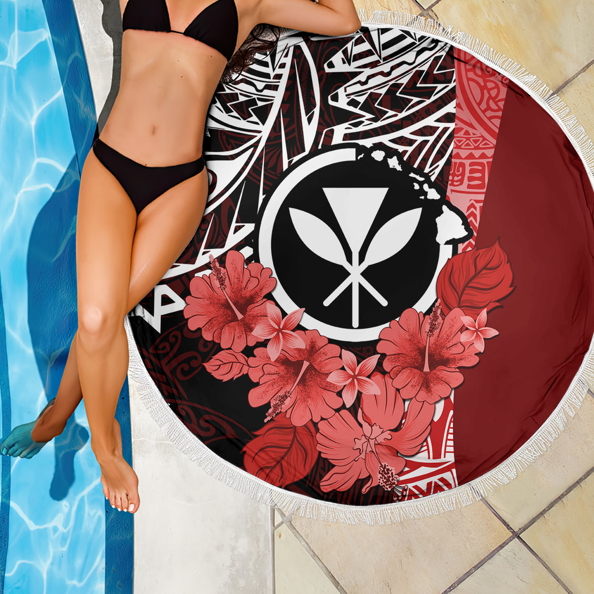 Aloha Vintage Hawaii Tribal Beach Blanket Red Style LT9 - Polynesian Pride