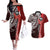 Aloha Vintage Hawaii Tribal Couples Matching Off The Shoulder Long Sleeve Dress and Hawaiian Shirt Red Style LT9 Red - Polynesian Pride