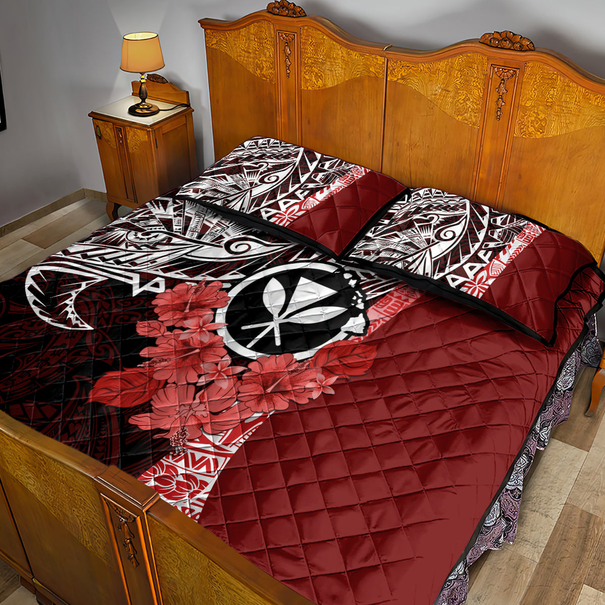 Aloha Vintage Hawaii Tribal Quilt Bed Set Red Style LT9 - Polynesian Pride