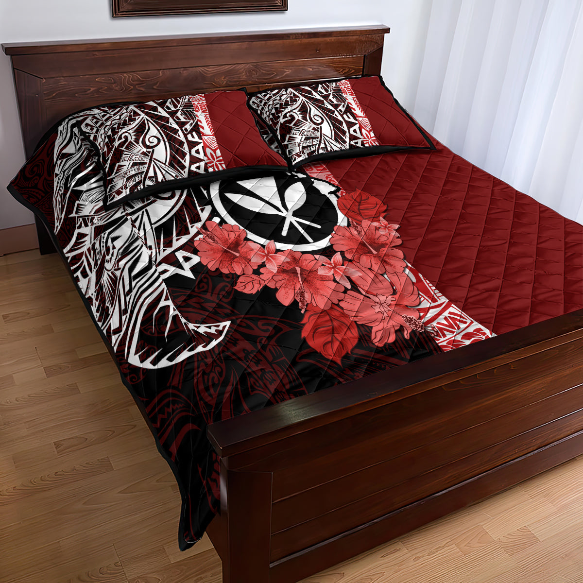Aloha Vintage Hawaii Tribal Quilt Bed Set Red Style LT9 - Polynesian Pride