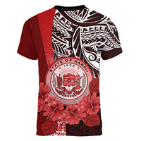 Aloha Vintage Hawaii Tribal Women V Neck T Shirt Red Style LT9 - Polynesian Pride