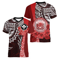 Aloha Vintage Hawaii Tribal Women V Neck T Shirt Red Style LT9 - Polynesian Pride