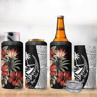 Guam Hafa Adai 4 in 1 Can Cooler Tumbler Tropical Flowers with Polynesian Pattern
