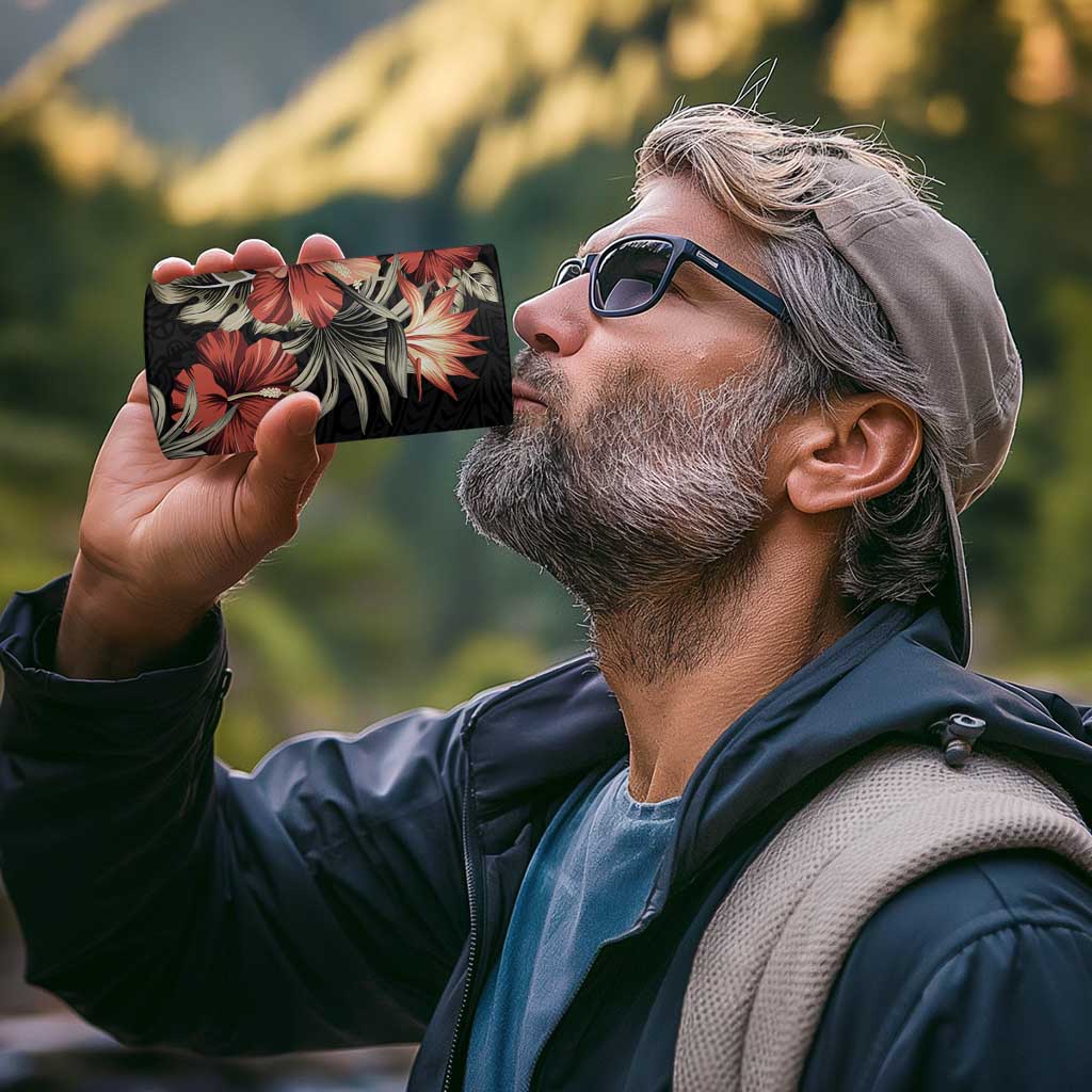 Guam Hafa Adai 4 in 1 Can Cooler Tumbler Tropical Flowers with Polynesian Pattern