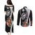 Hafa Adai Guam Couples Matching Puletasi Dress and Long Sleeve Button Shirt Tropical Flowers with Polynesian Pattern LT9 - Polynesian Pride