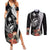 Hafa Adai Guam Couples Matching Summer Maxi Dress and Long Sleeve Button Shirt Tropical Flowers with Polynesian Pattern LT9 Black - Polynesian Pride