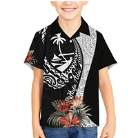 Hafa Adai Guam Family Matching Mermaid Dress and Hawaiian Shirt Tropical Flowers with Polynesian Pattern LT9 Son's Shirt Black - Polynesian Pride