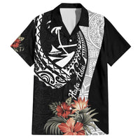 Hafa Adai Guam Family Matching Tank Maxi Dress and Hawaiian Shirt Tropical Flowers with Polynesian Pattern LT9 Dad's Shirt - Short Sleeve Black - Polynesian Pride