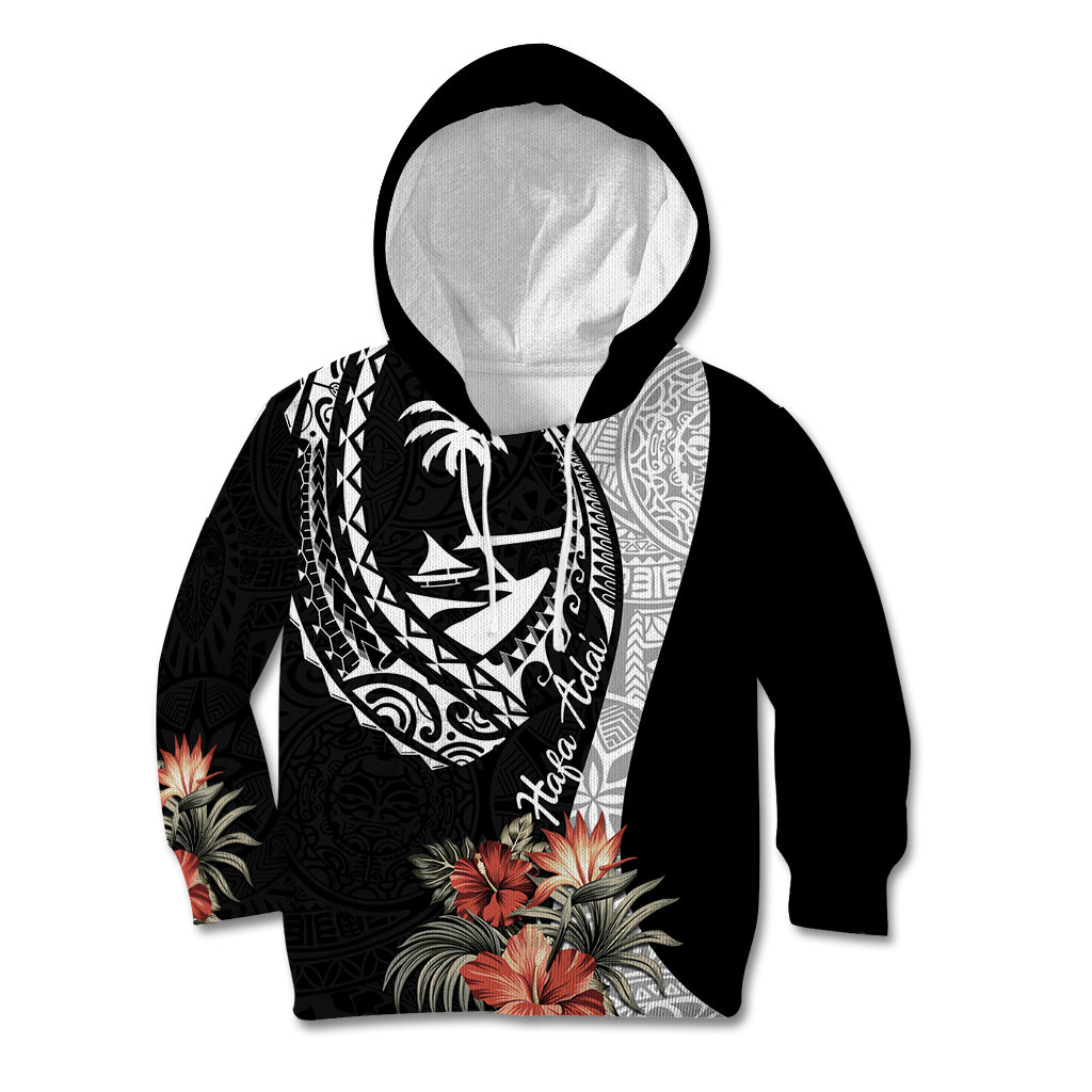 Hafa Adai Guam Kid Hoodie Tropical Flowers with Polynesian Pattern LT9 Hoodie Black - Polynesian Pride