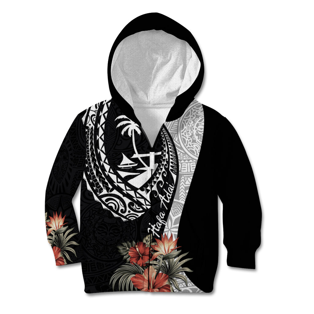 Hafa Adai Guam Kid Hoodie Tropical Flowers with Polynesian Pattern LT9 Zip Hoodie Black - Polynesian Pride
