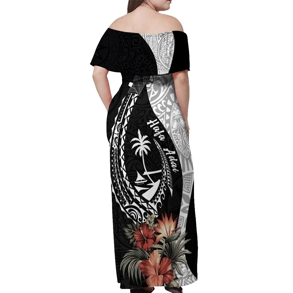 Hafa Adai Guam Off Shoulder Maxi Dress Tropical Flowers with Polynesian Pattern LT9 - Polynesian Pride