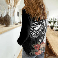 Hafa Adai Guam Women Casual Shirt Tropical Flowers with Polynesian Pattern LT9 - Polynesian Pride