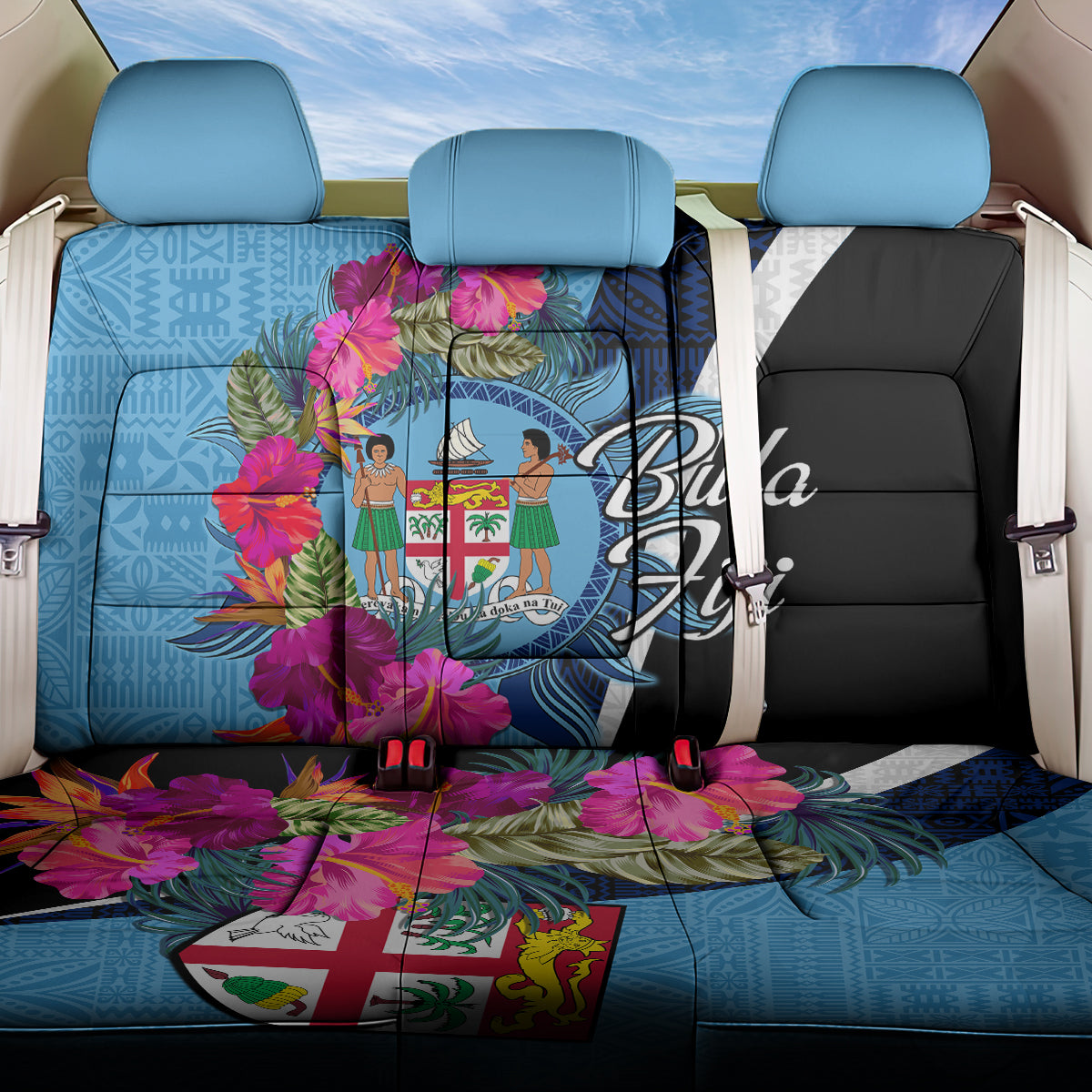 Bula Fiji Vintage Fijian Masi Pattern Back Car Seat Cover Blue Unique LT9