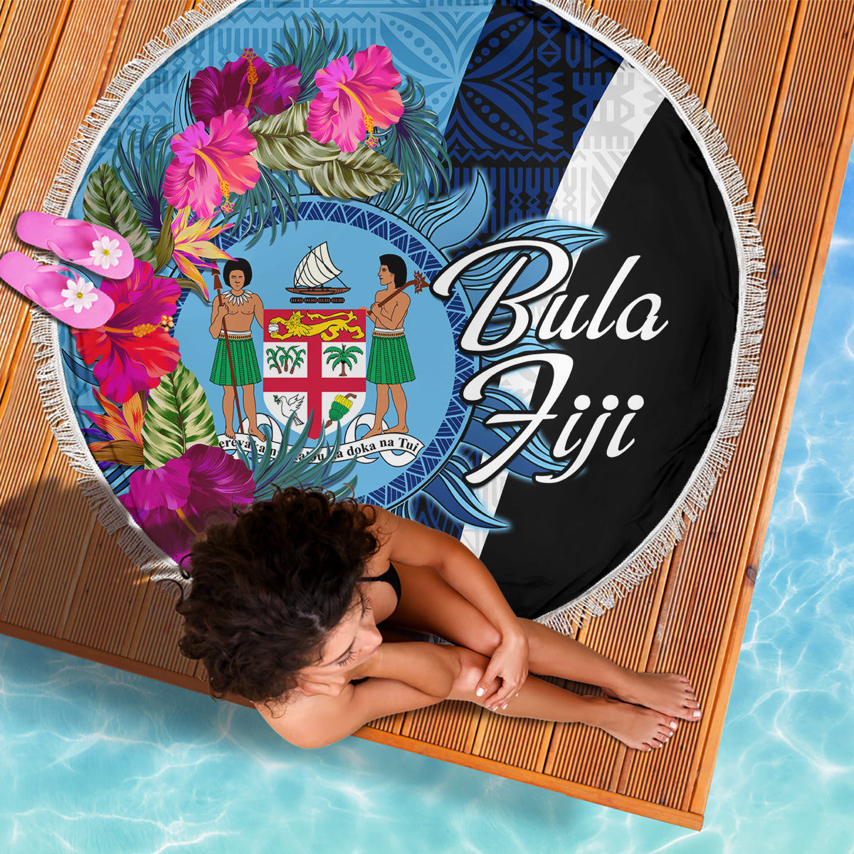 Bula Fiji Vintage Fijian Masi Pattern Beach Blanket Blue Unique LT9 - Polynesian Pride