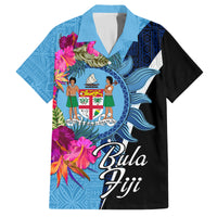 Bula Fiji Vintage Fijian Masi Pattern Family Matching Off Shoulder Maxi Dress and Hawaiian Shirt Blue Unique LT9 Dad's Shirt - Short Sleeve Blue - Polynesian Pride