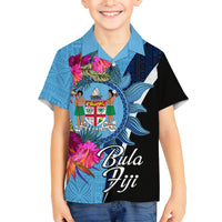 Bula Fiji Vintage Fijian Masi Pattern Family Matching Off Shoulder Maxi Dress and Hawaiian Shirt Blue Unique LT9 Son's Shirt Blue - Polynesian Pride