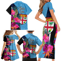 Bula Fiji Vintage Fijian Masi Pattern Family Matching Short Sleeve Bodycon Dress and Hawaiian Shirt Blue Unique LT9 - Polynesian Pride