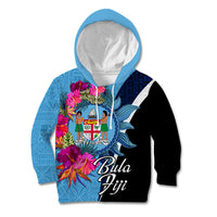 Bula Fiji Vintage Fijian Masi Pattern Kid Hoodie Blue Unique LT9 Hoodie Blue - Polynesian Pride
