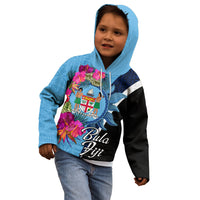 Bula Fiji Vintage Fijian Masi Pattern Kid Hoodie Blue Unique LT9 - Polynesian Pride